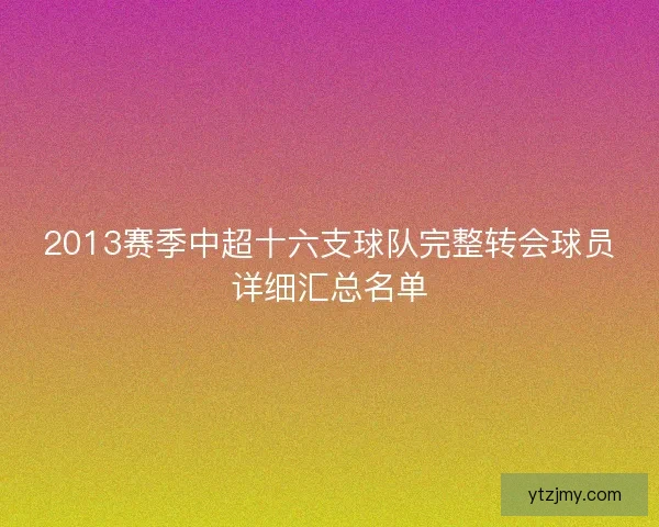 2013赛季中超十六支球队完整转会球员详细汇总名单